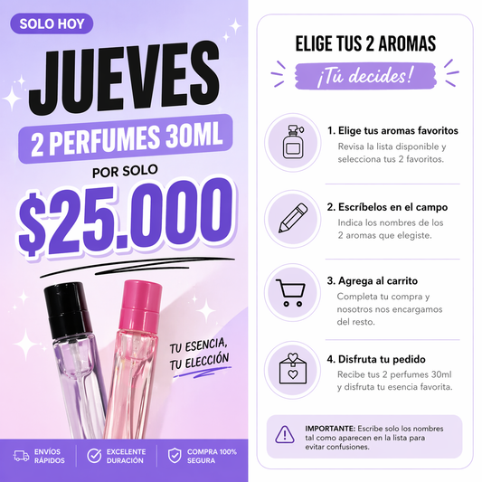 Promo Jueves: 2 Perfumes 30ml por $25.000